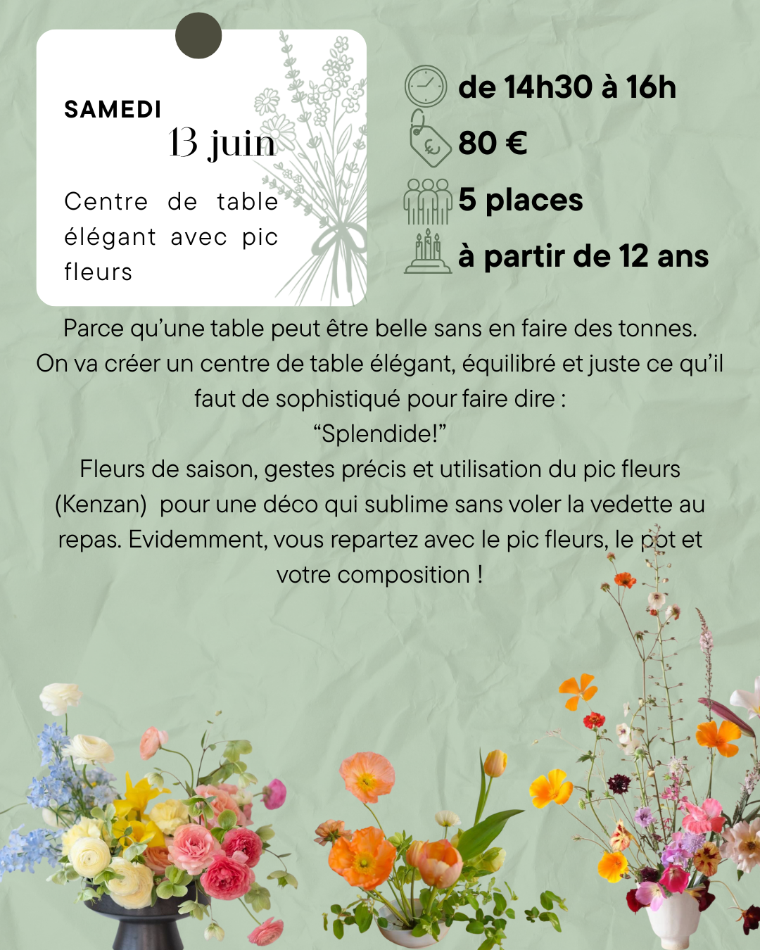 Atelier floral - centre de table élégant avec pic fleurs