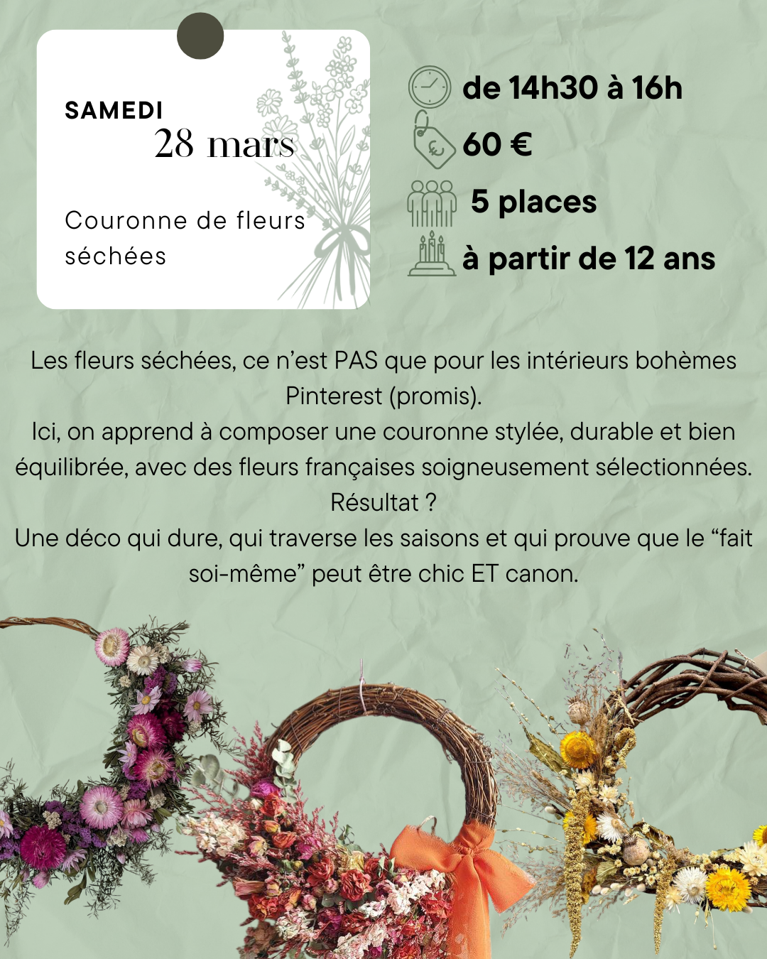 Atelier floral - Couronne de fleurs séchées