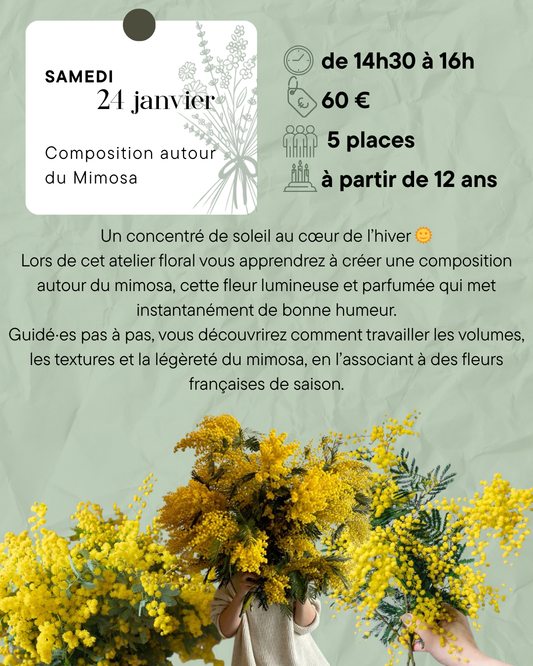 Atelier floral - composition autour du mimosa